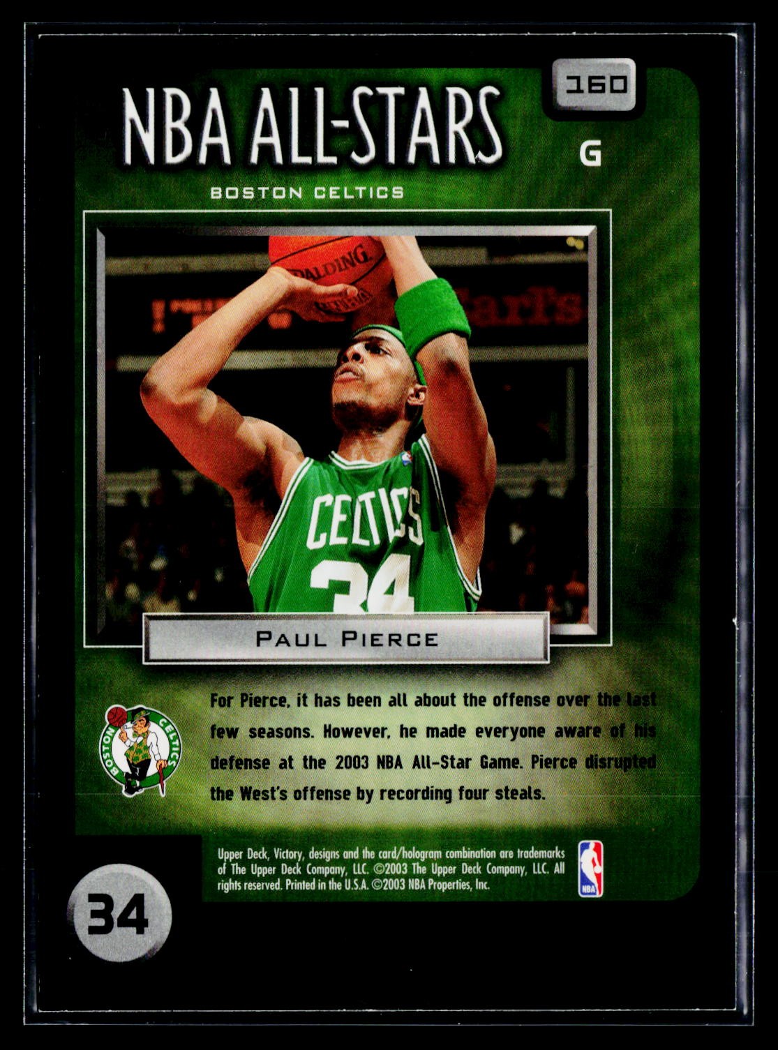 2003 Upper Deck Victory All Stars Paul Pierce #160