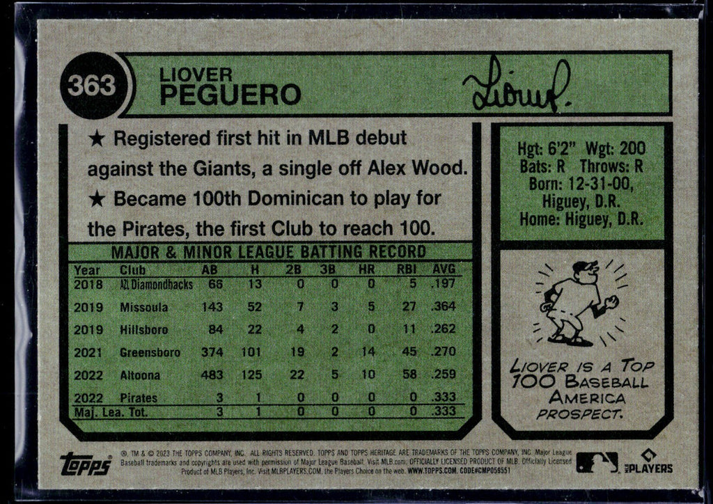 2023 Topps Heritage #363 Liover Peguero Chrome Blue Sparkle Refractor