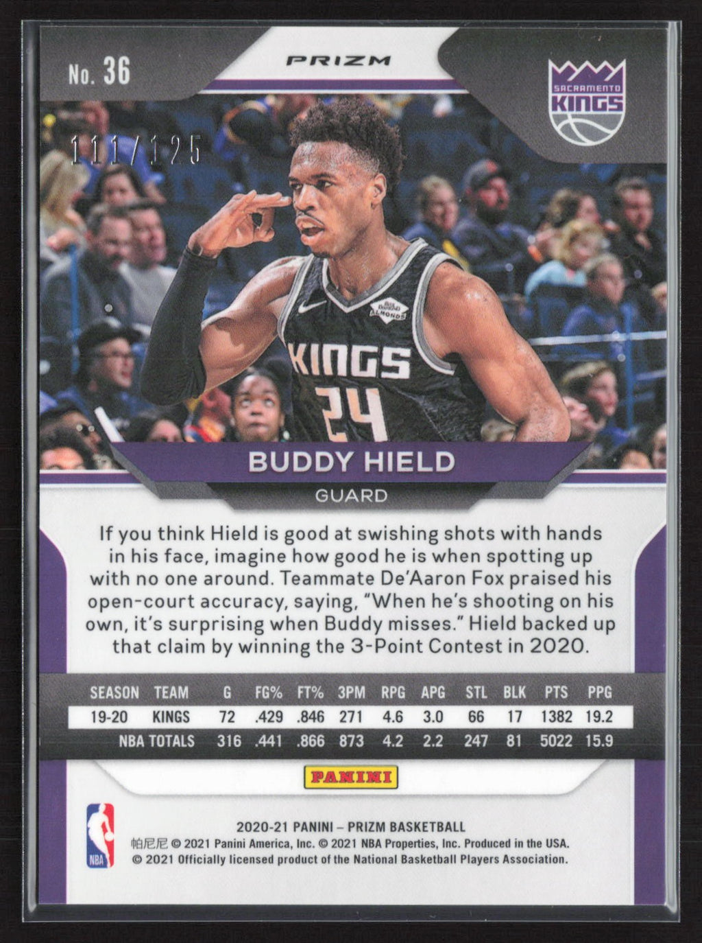 2020-2021 Prizm Buddy Hield #36 Red Foil /125