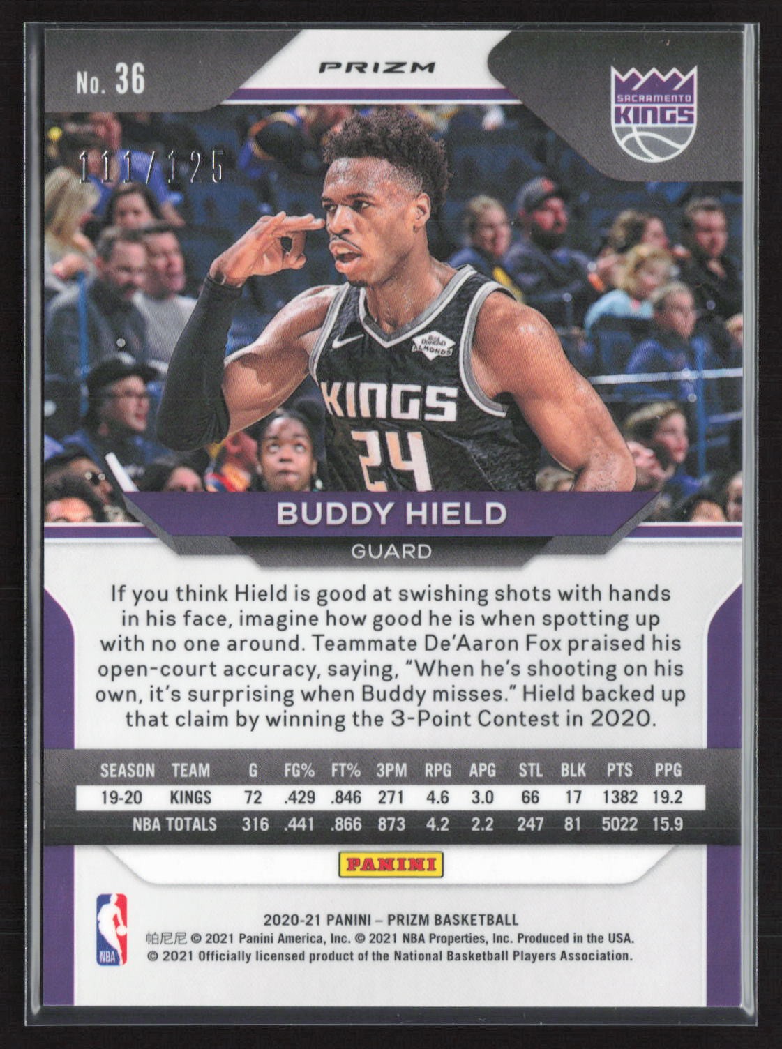 2020-2021 Prizm Buddy Hield #36 Red Foil /125
