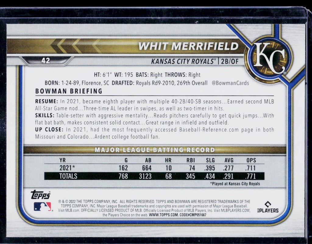 2022 Bowman #42 Whit Merrifield Blue Pattern #/125