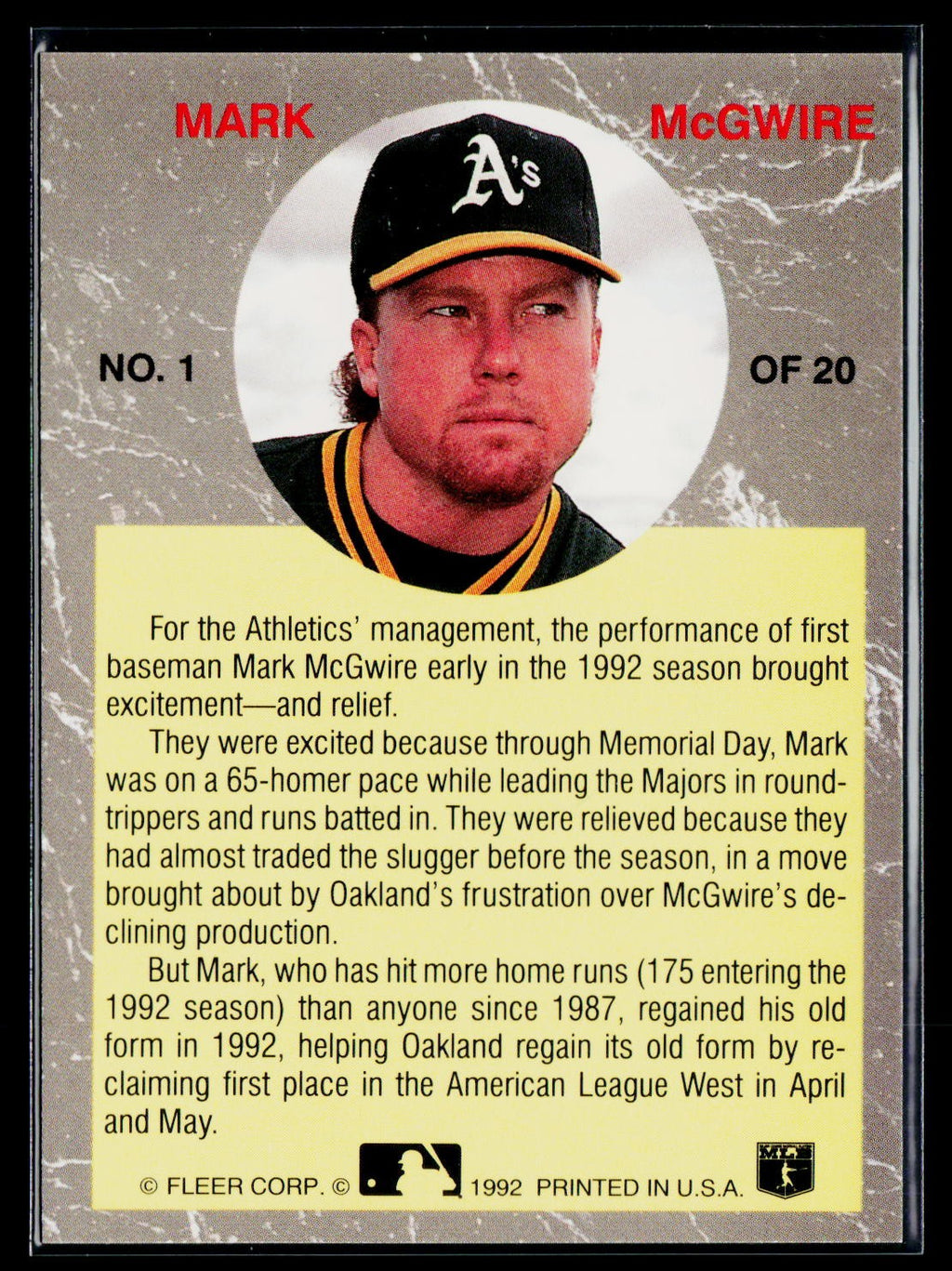 1992 Ultra #1 Mark McGwire All-Stars