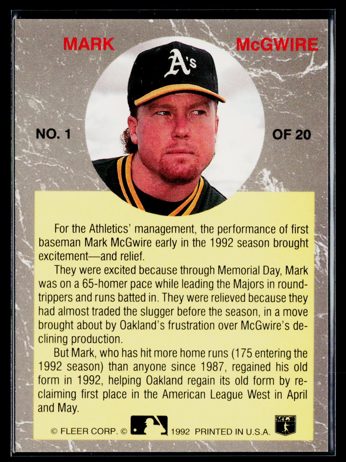 1992 Ultra #1 Mark McGwire All-Stars
