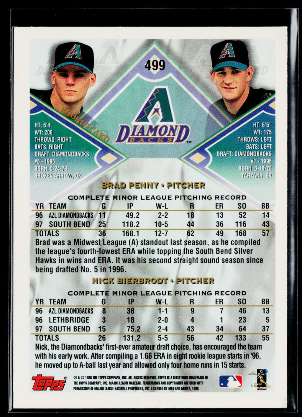 1998 Topps #499 Brad Penny / Nick Bierbrodt Inaugural Devil Rays Auto