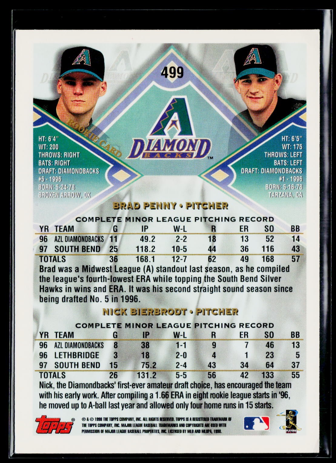 1998 Topps #499 Brad Penny / Nick Bierbrodt Inaugural Devil Rays Auto