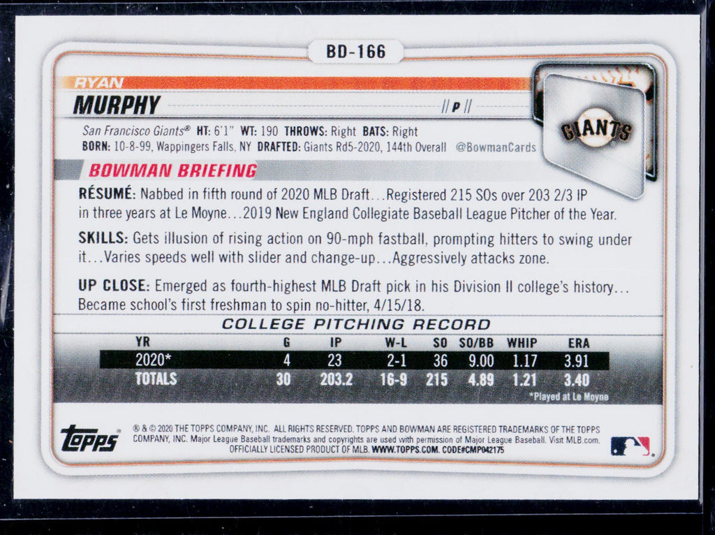 2020 Bowman Draft #BD-166 Ryan Murphy Chrome Sky Blue