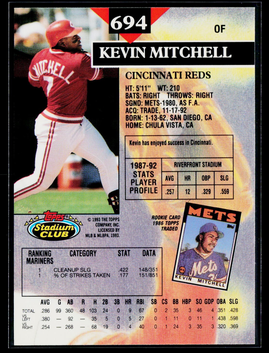 1993 Stadium Club #694 Kevin Mitchell