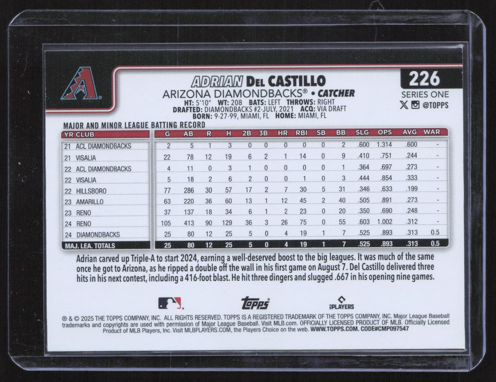 2025 Topps #226 Adrian Del Castillo Silver Foil