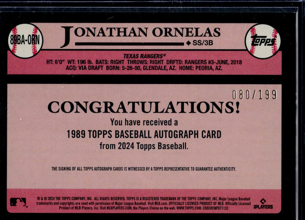 2024 Topps #89BA-ORN Jonathan Ornelas 1989 Topps /199