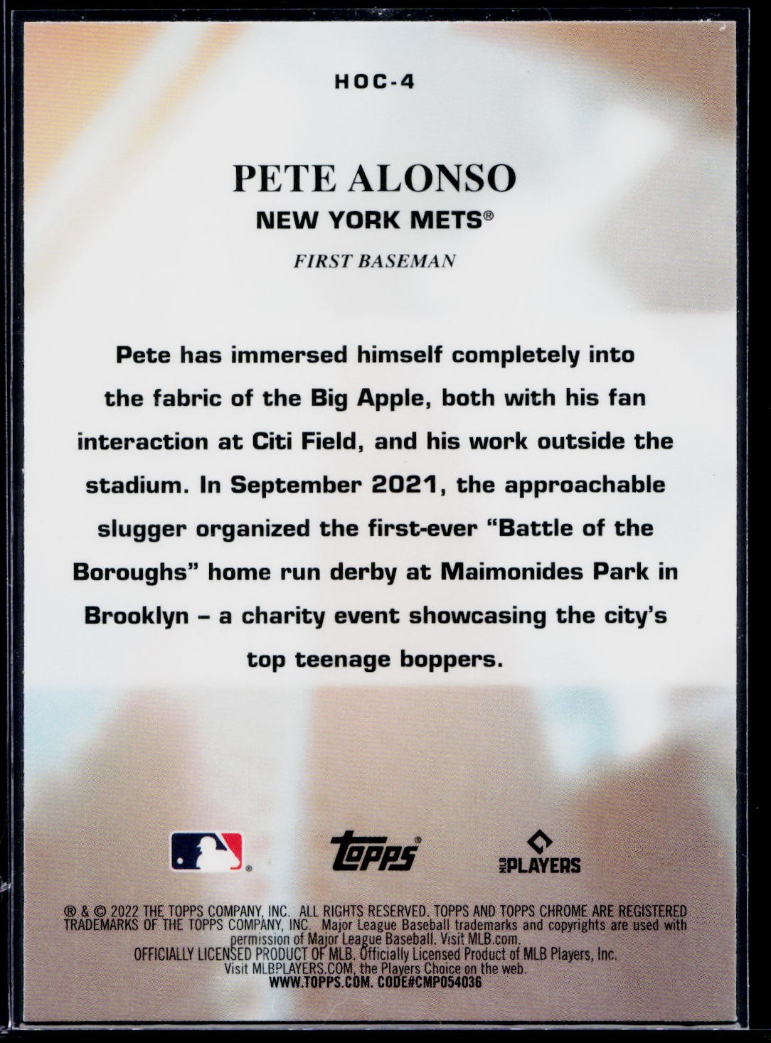 2022 Topps Chrome #HOC-4 Pete Alonso Heart of the City