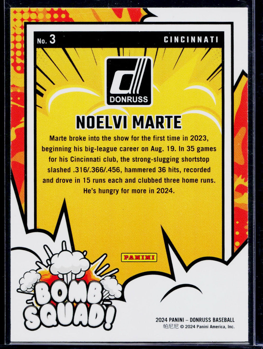 2024 Donruss #3 Noelvi Marte Bomb Squad