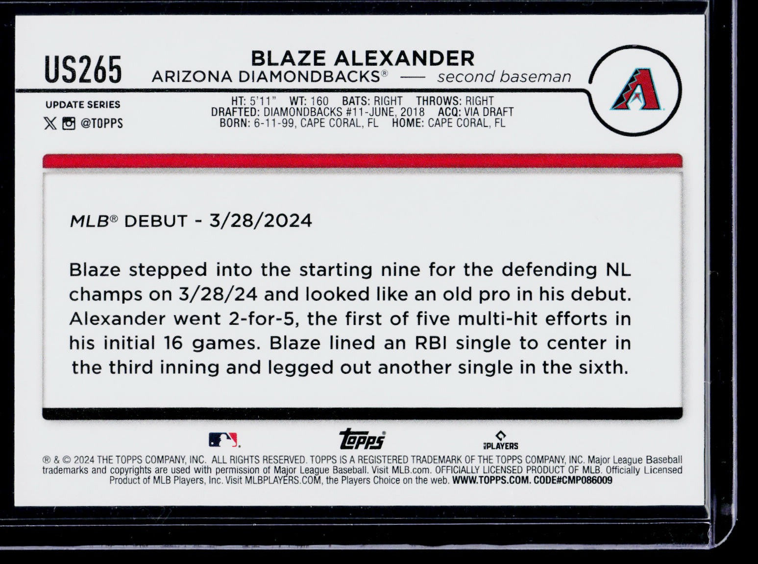 2024 Topps Chrome Update #USC62 Blaze Alexander
