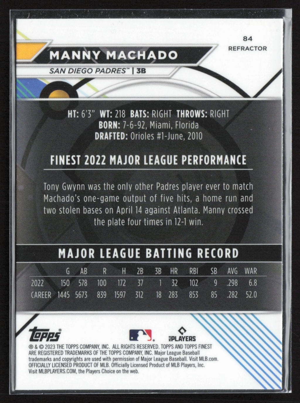2023 Topps Finest Refractor Manny Machado #84
