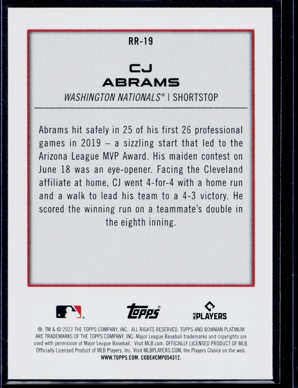 2022 Bowman Platinum #RR-19 CJ Abrams Renowned Rookies