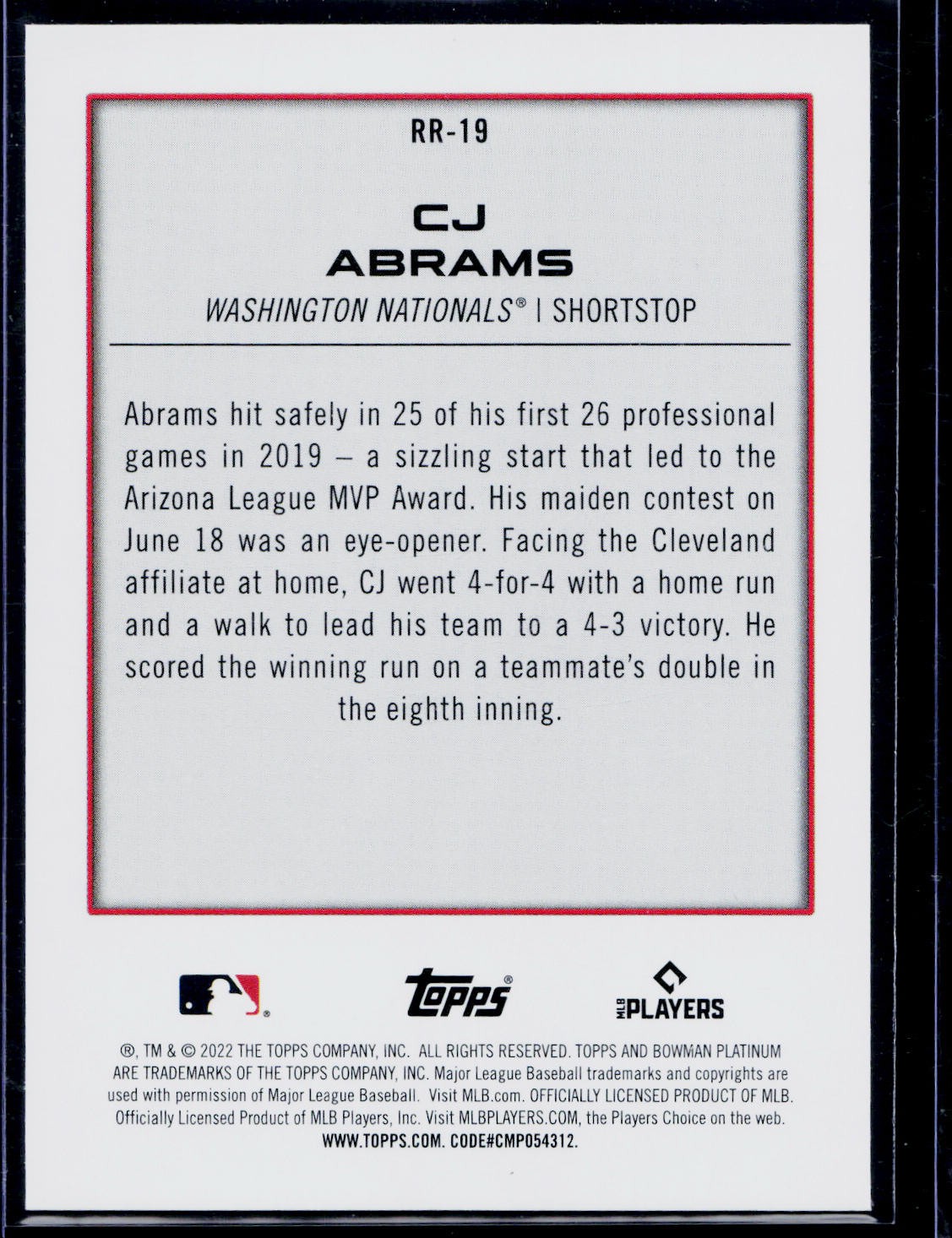 2022 Bowman Platinum #RR-19 CJ Abrams Renowned Rookies