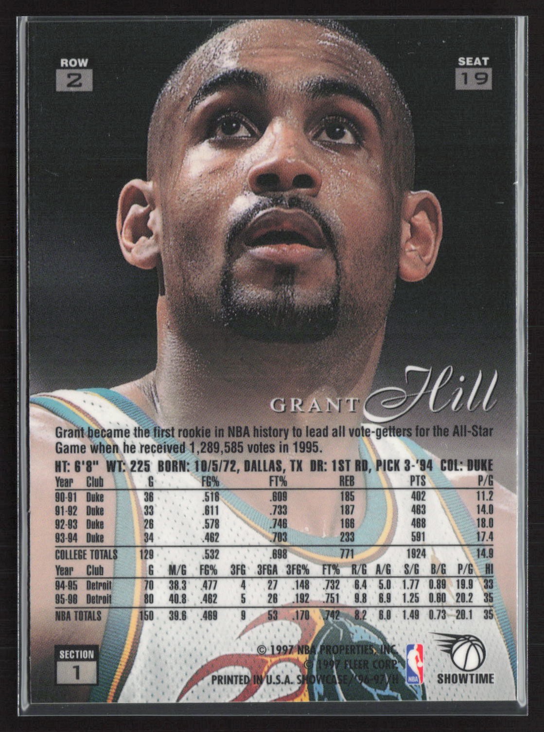 1996-97 Flair Showcase #19 Row 2 Seat 19 Grant Hill