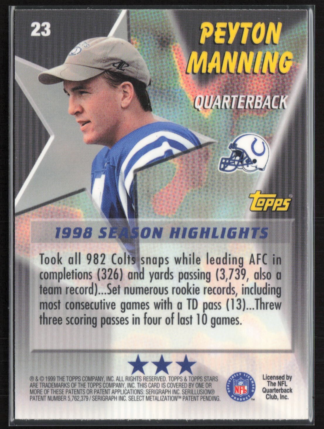 1999 Topps Stars #23 Peyton Manning Three Star