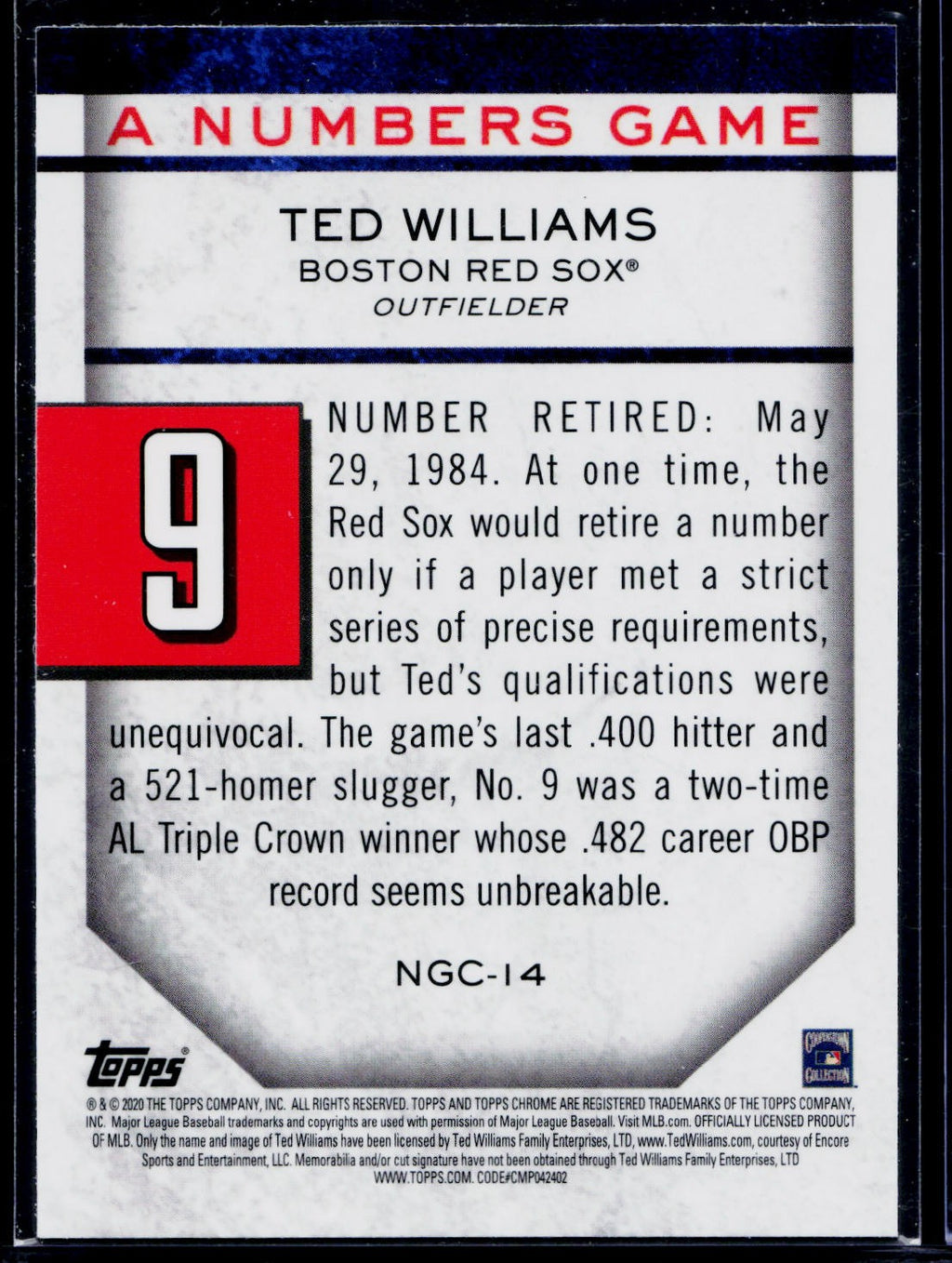 2020 Topps Update #NG-14 Ted Williams A Numbers Game