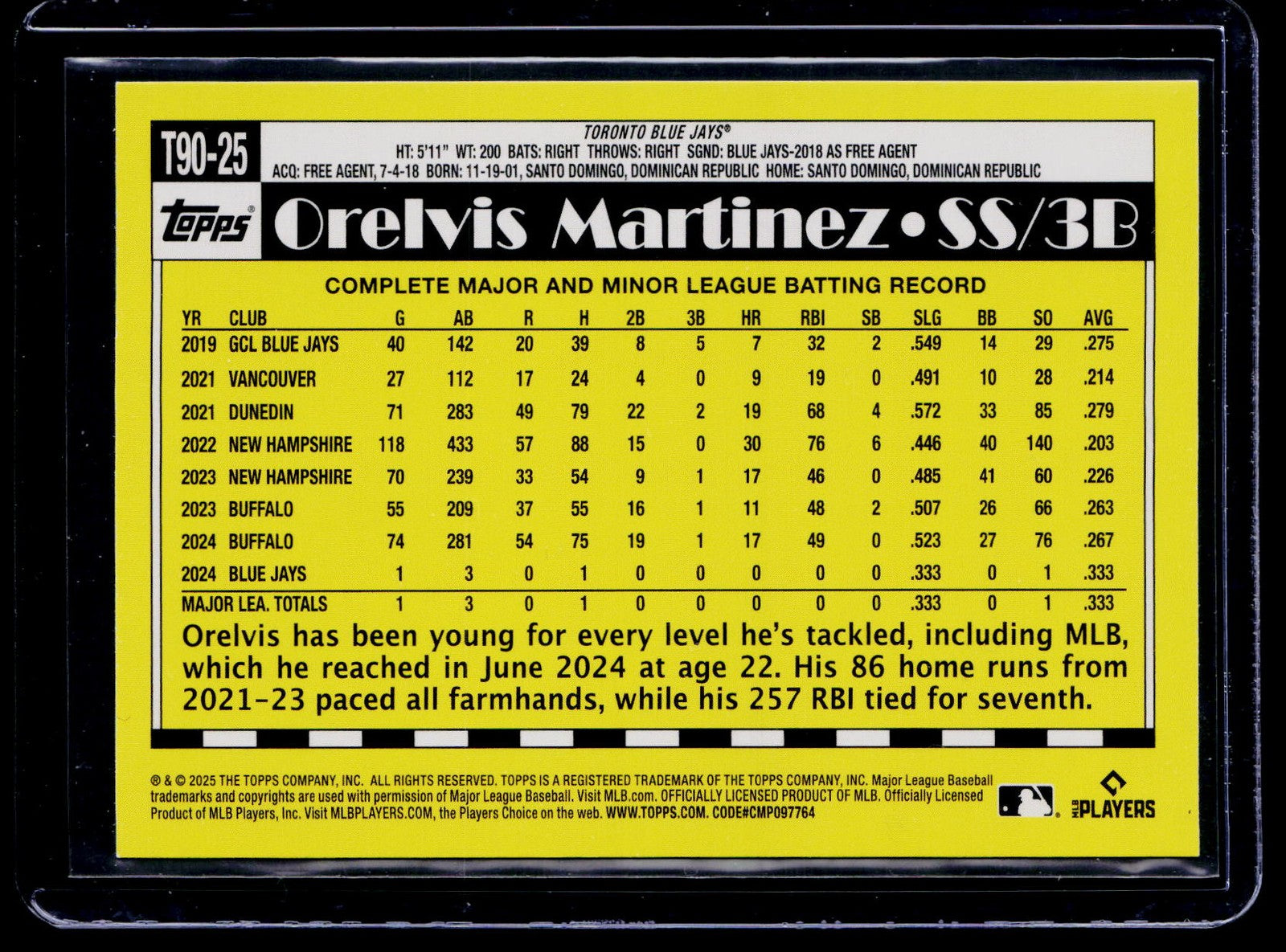 2025 Topps #T90-25 Orelvis Martinez 1990 Topps Baseball 35th Anniversary