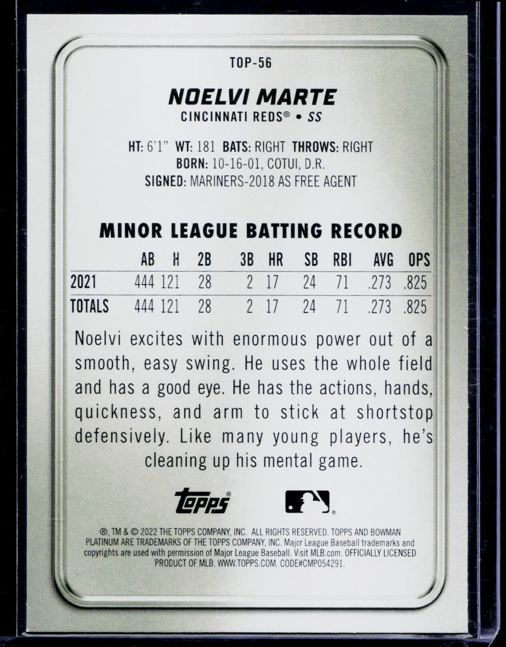 2022 Bowman Platinum #TOP-56 Noelvi Marte Top Prospects