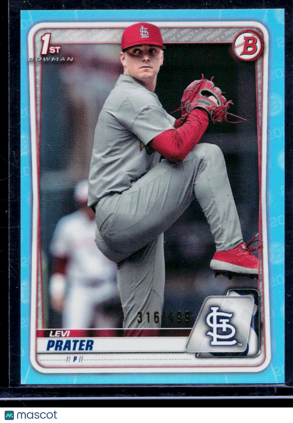 2020 Bowman Draft Levi Prater Sky Blue Border RC /499