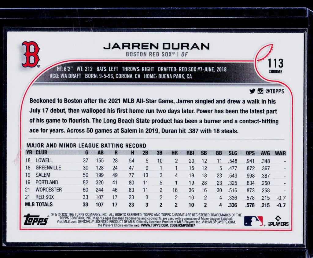 2022 Topps Chrome #113 RC Jarren Duran