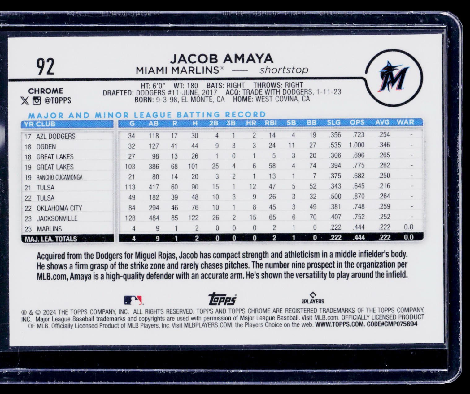 2024 Topps Chrome #92 Jacob Amaya