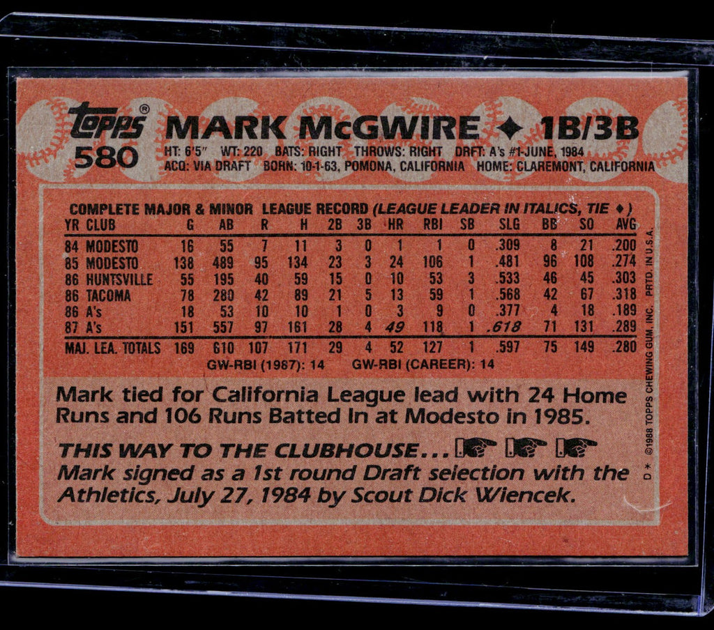 1988 Topps #580 Mark McGwire