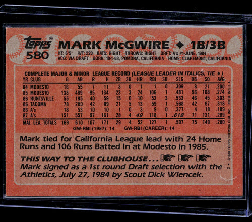 1988 Topps #580 Mark McGwire