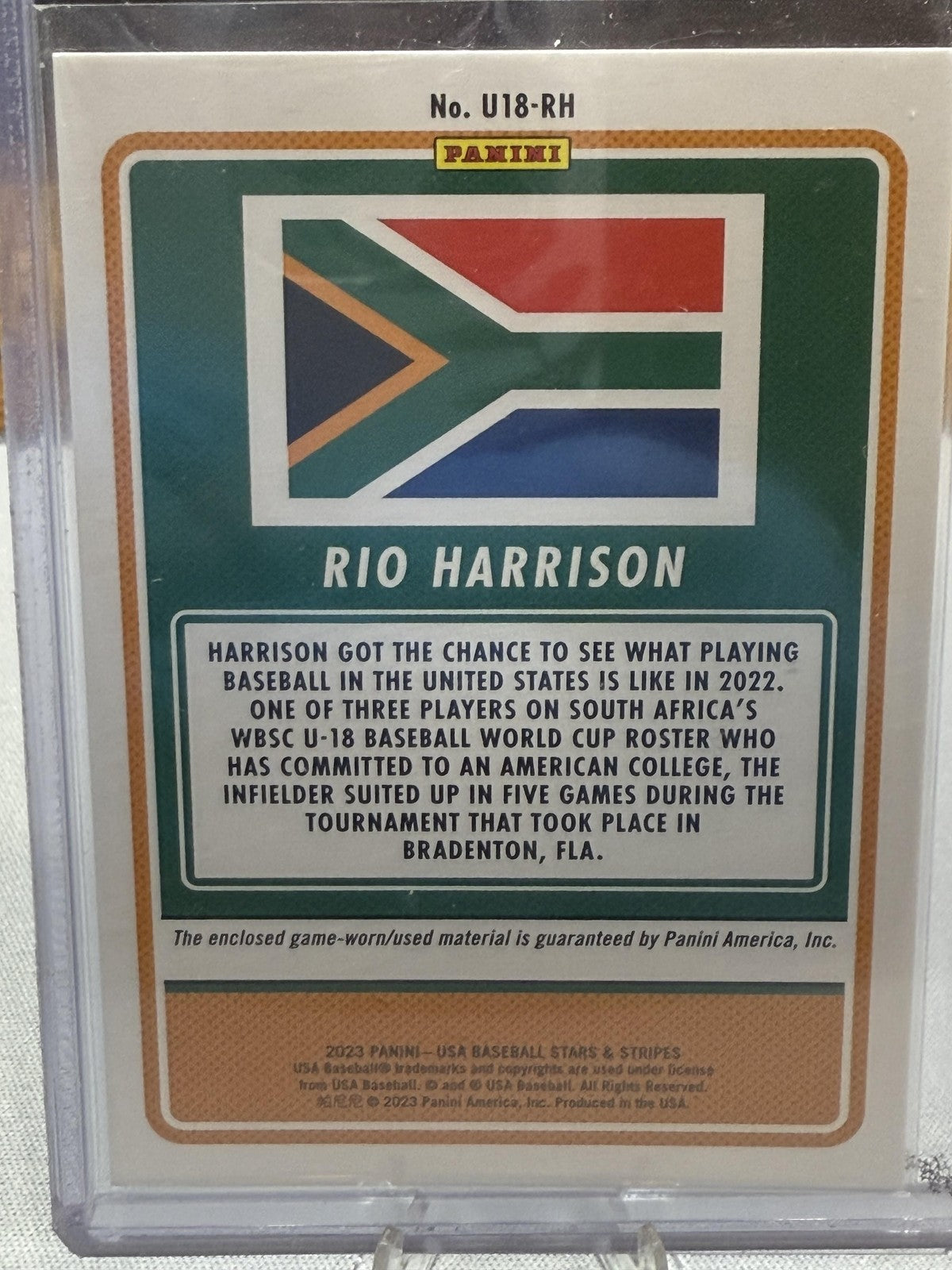2023 Panini Stars & Stripes USA Baseball #U18-RH Rio Harrison U-18 World Cup