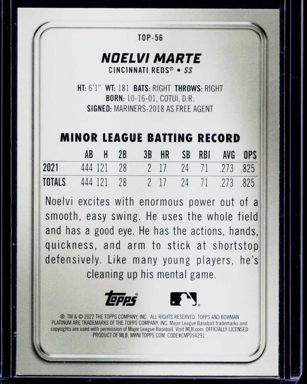 2022 Bowman Platinum #TOP-56 Noelvi Marte Top Prospects