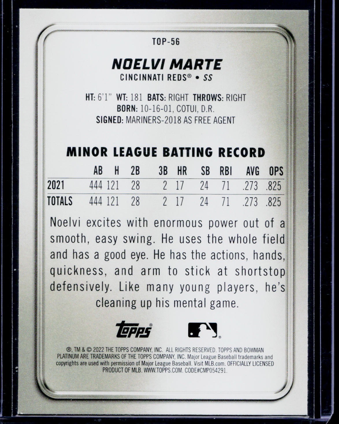 2022 Bowman Platinum #TOP-56 Noelvi Marte Top Prospects