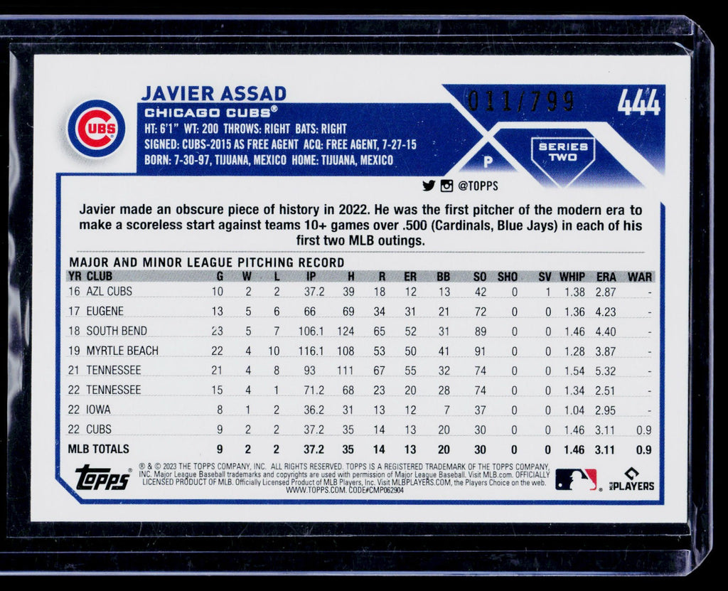 2023 Topps #444 Javier Assad Purple 011/799