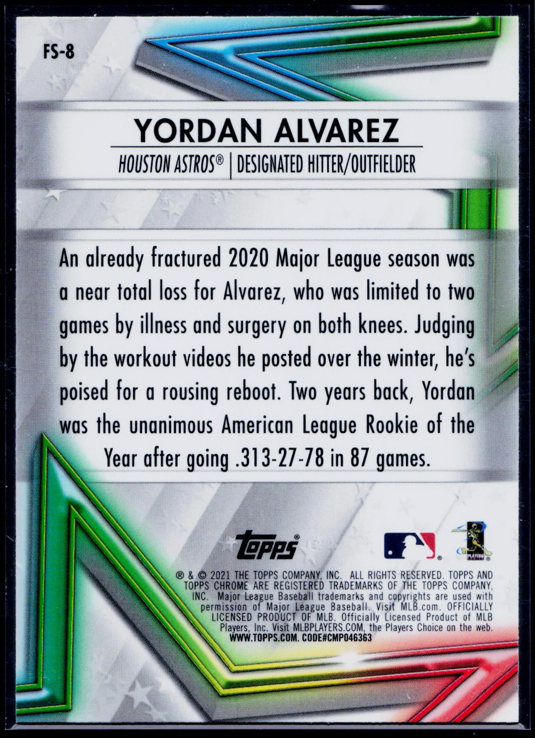 2021 Topps Chrome #FS-8 Yordan Alvarez Future Stars