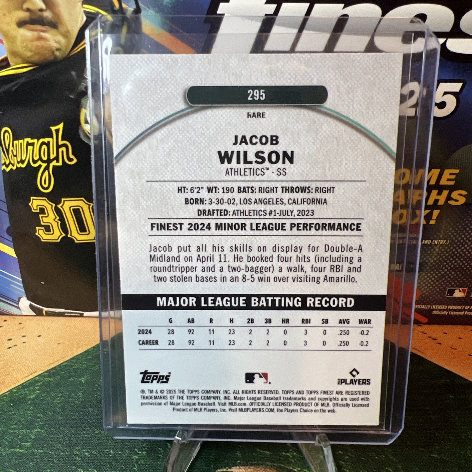2025 Topps Finest Jacob Wilson #295 Sky Blue Refractor Rookie