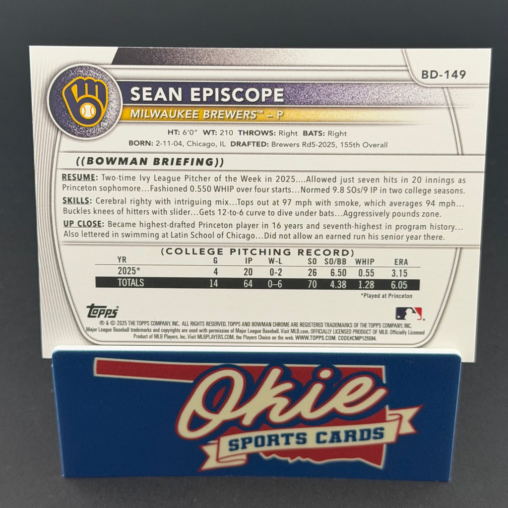 2025 Bowman Draft Sean Episcope #BD-149 Orange /25