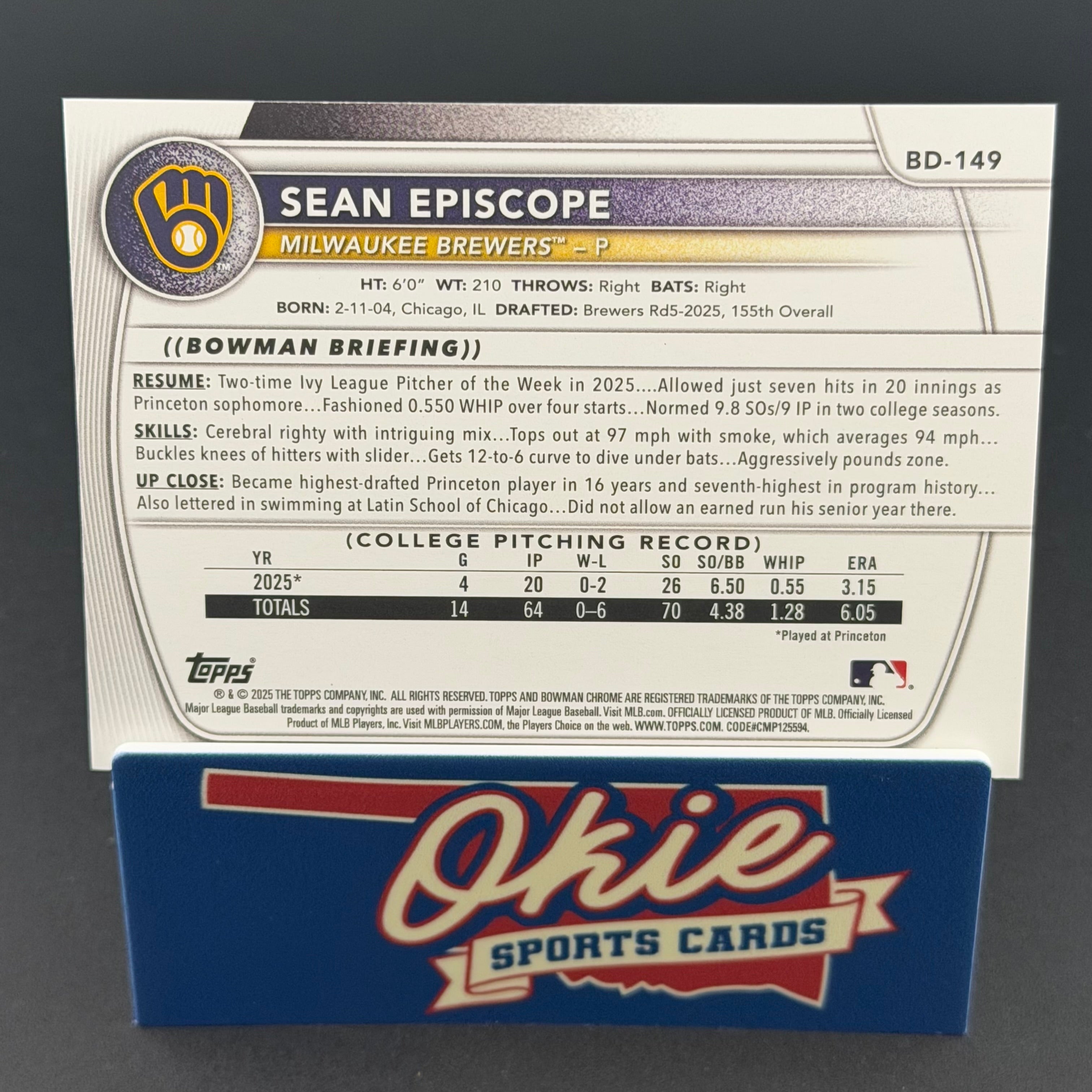 2025 Bowman Draft Sean Episcope #BD-149 Orange /25