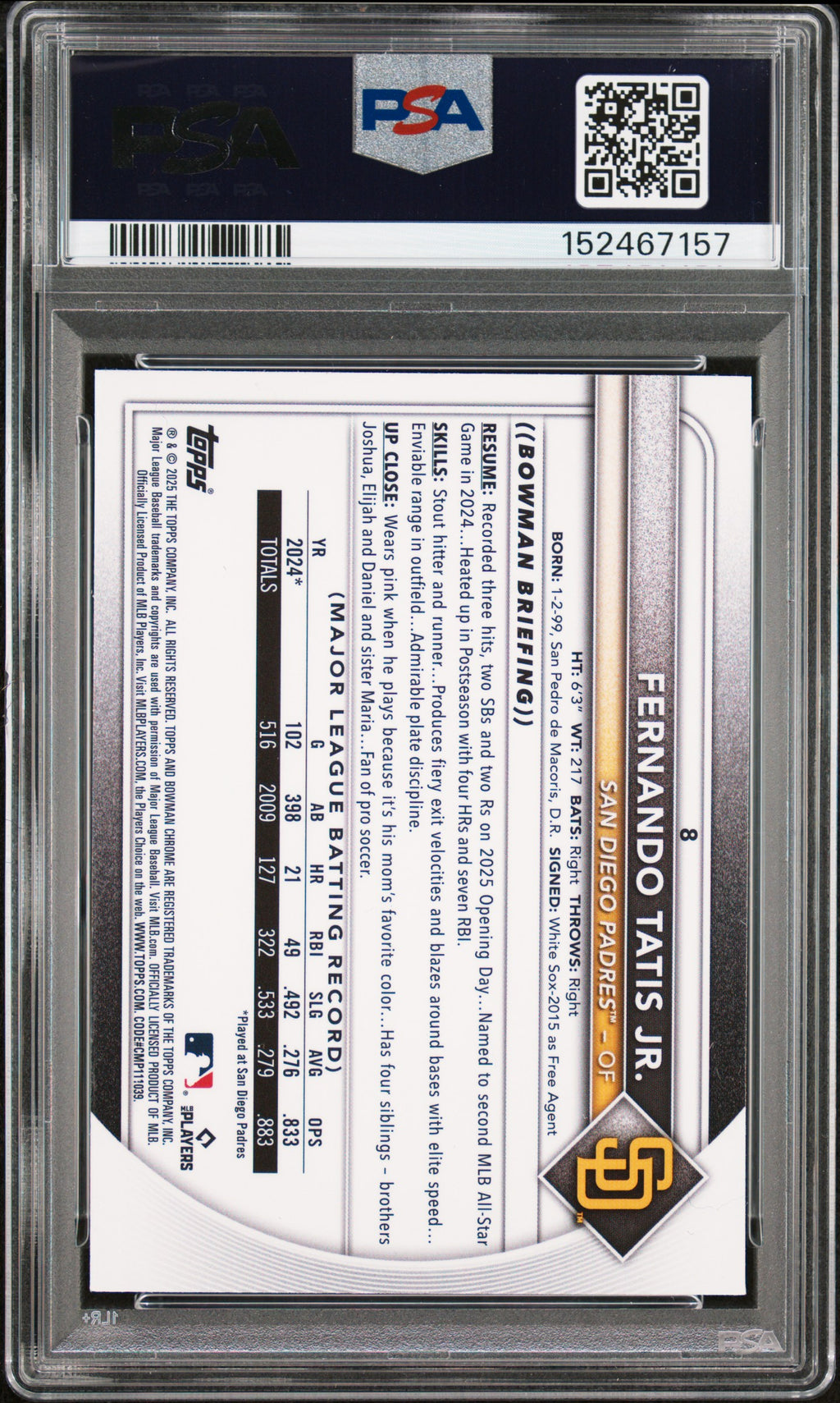 2025 Bowman Chrome Mega Box Fernando Tatis JR. #8 PSA 9