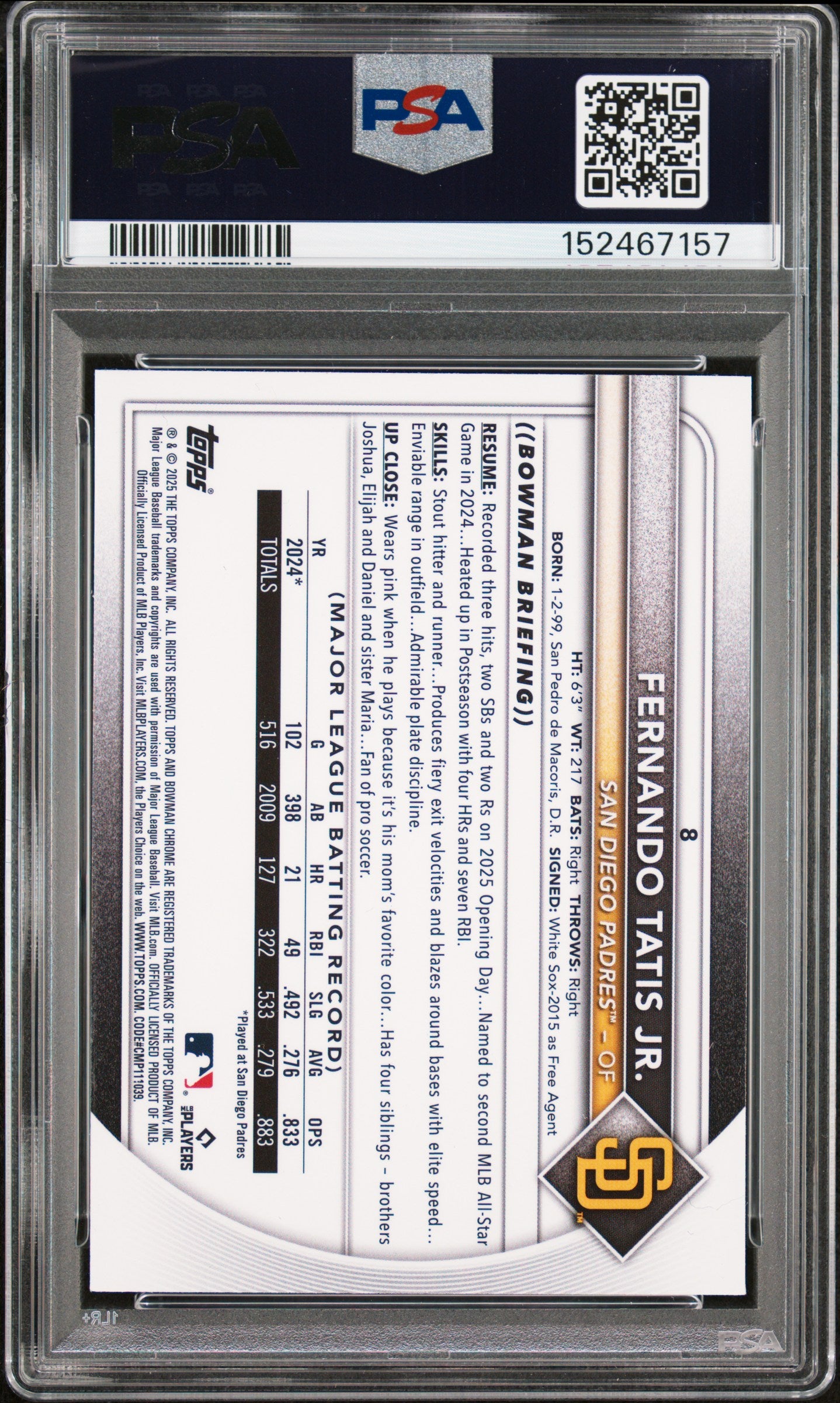2025 Bowman Chrome Mega Box Fernando Tatis JR. #8 PSA 9