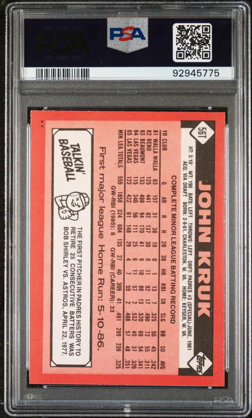 1986 Topps Traded John Kruk #56T PSA 9