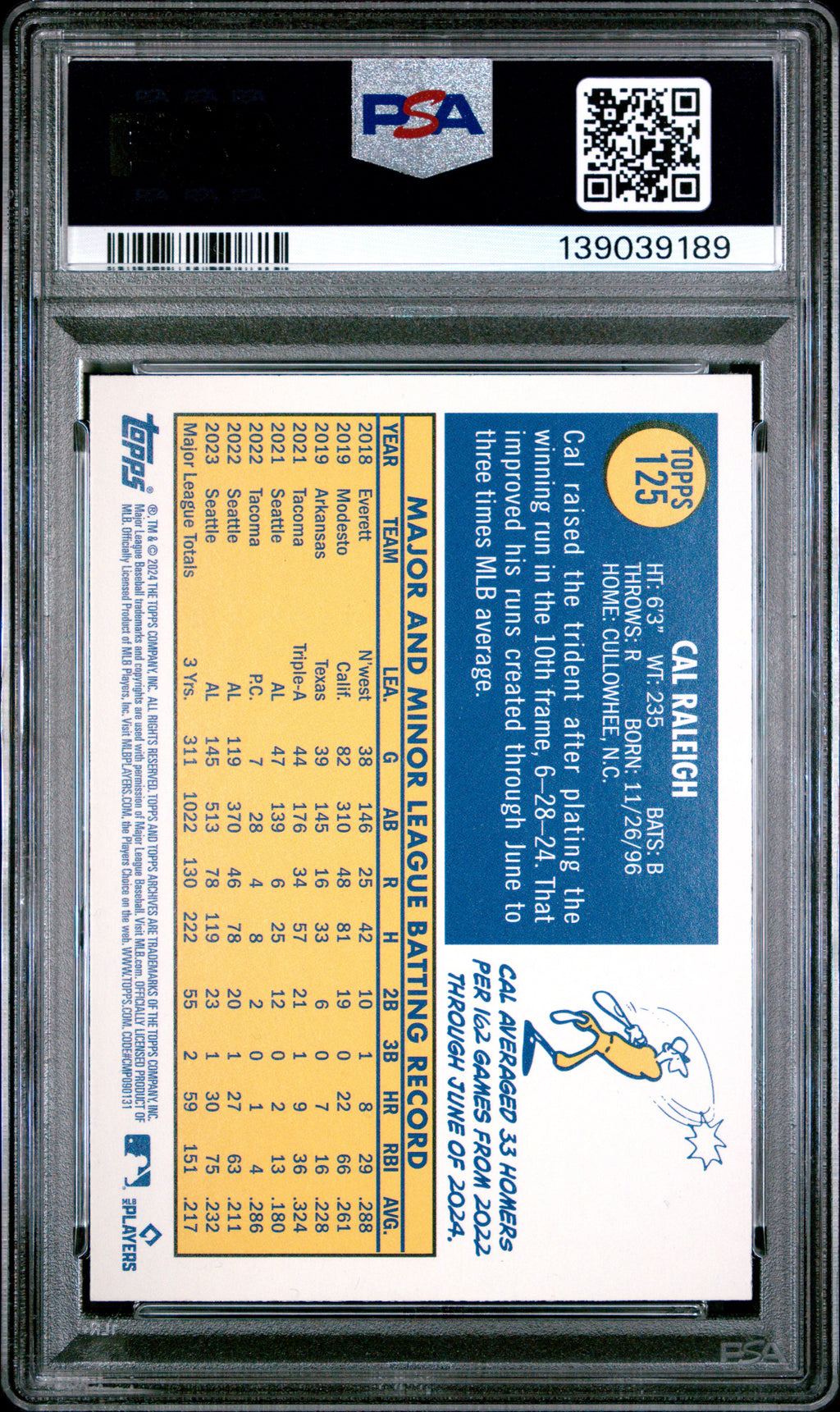 2024 Topps Archives Cal Raleigh #125 Foilboard PSA 10