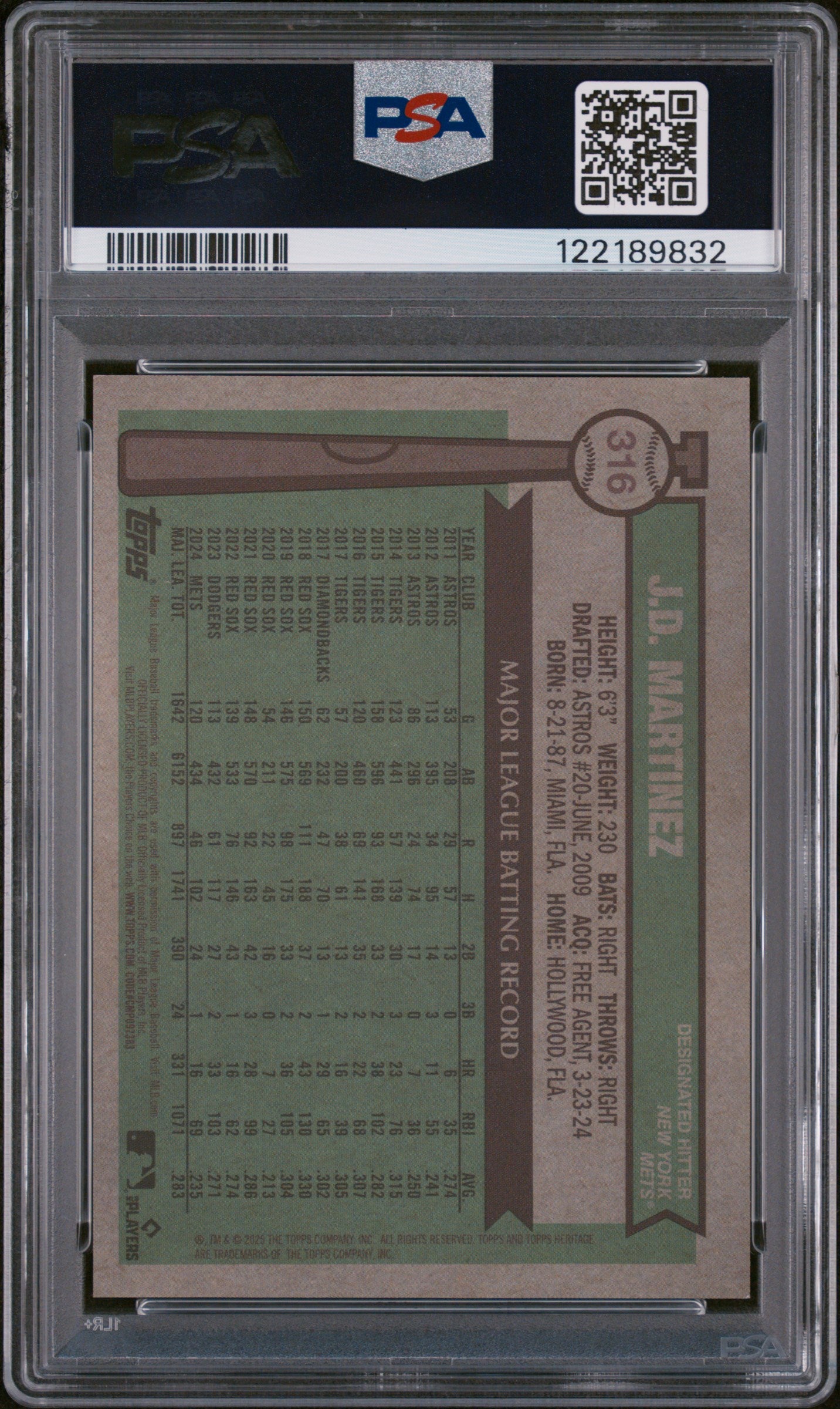 2025 Topps Heritage JD Martinez #316 Chrome Gold Refractor PSA 9 3/50