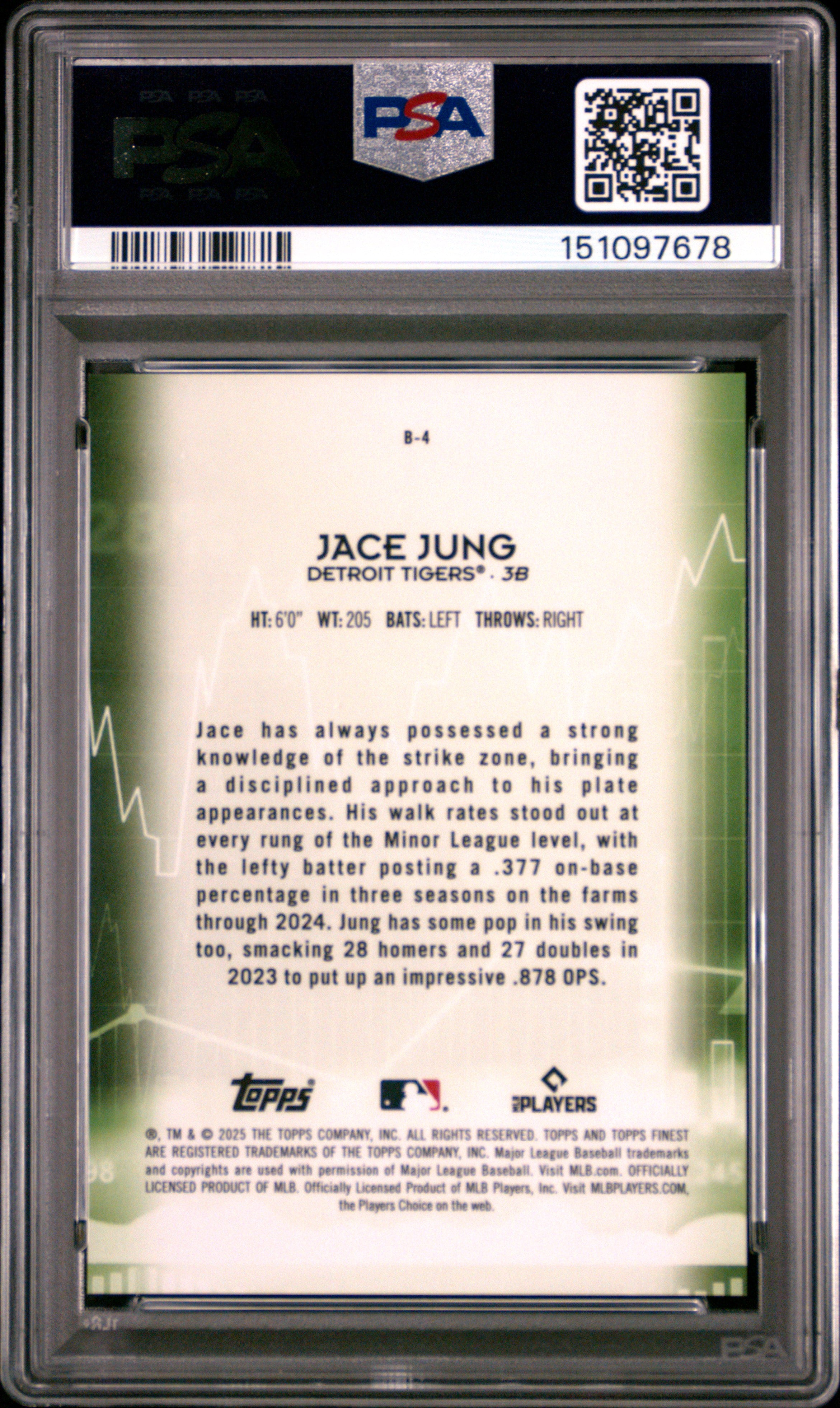 2025 Topps Finest Bullish Jace Jung #B4 PSA 10