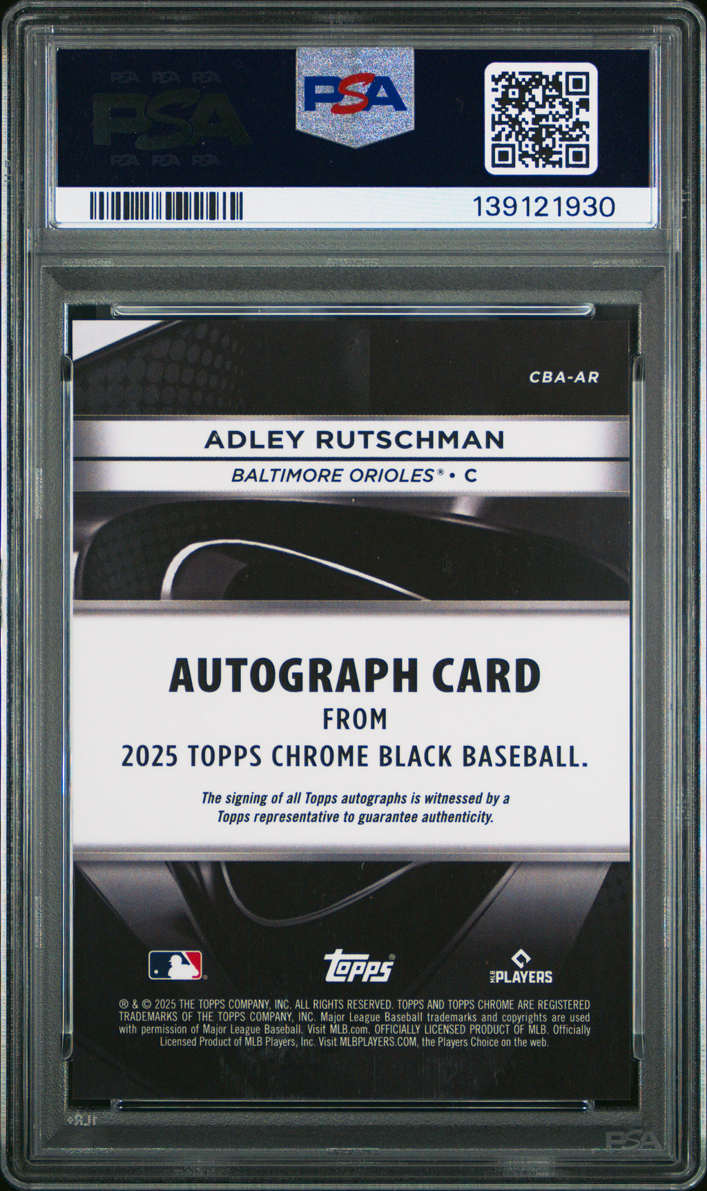 2025 Topps Chrome Black Autographs Adley Rutschman #AR PSA 10