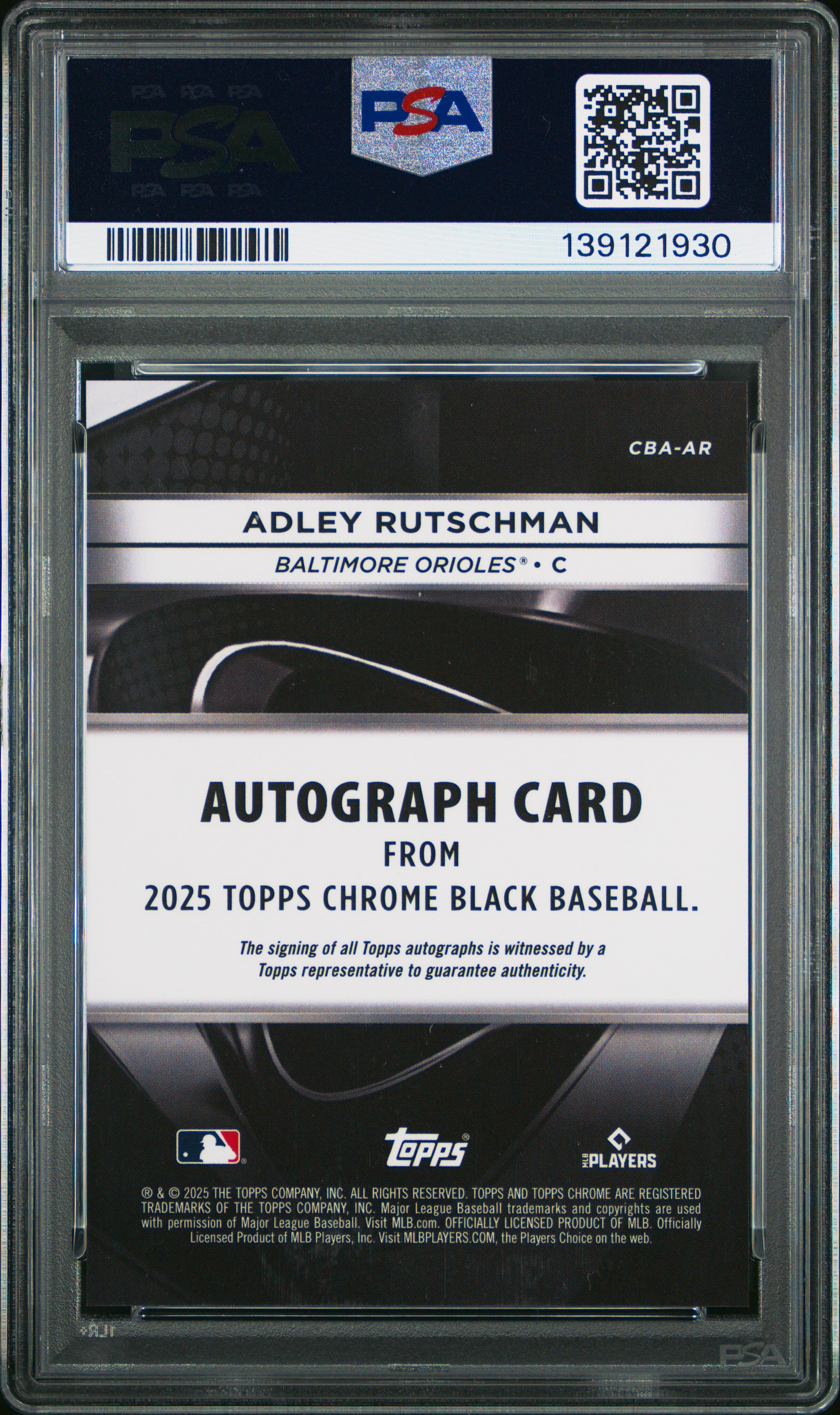 2025 Topps Chrome Black Autographs Adley Rutschman #AR PSA 10