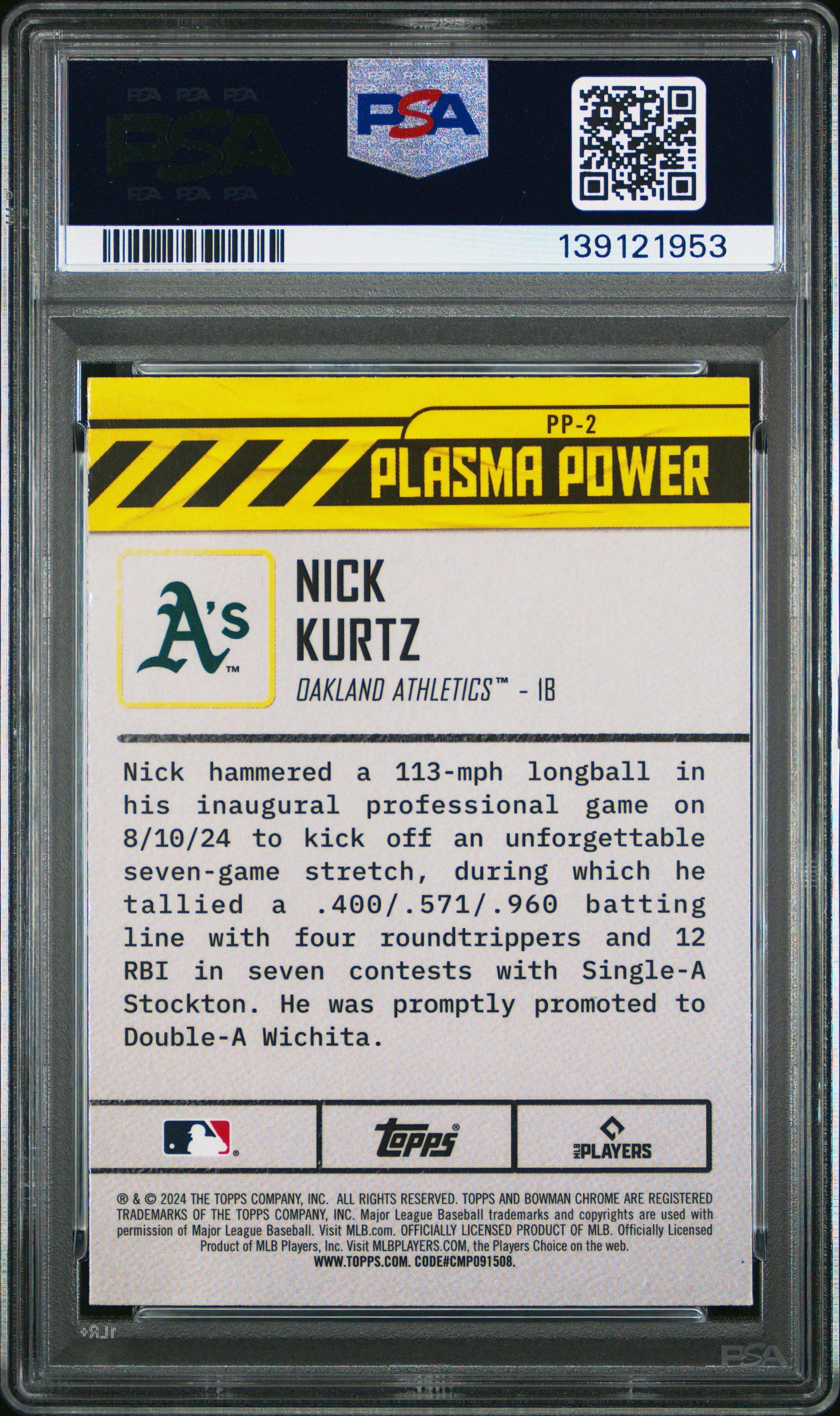 2024 Bowman Draft Plasma Power Nick Kurtz #PP2 PSA 10