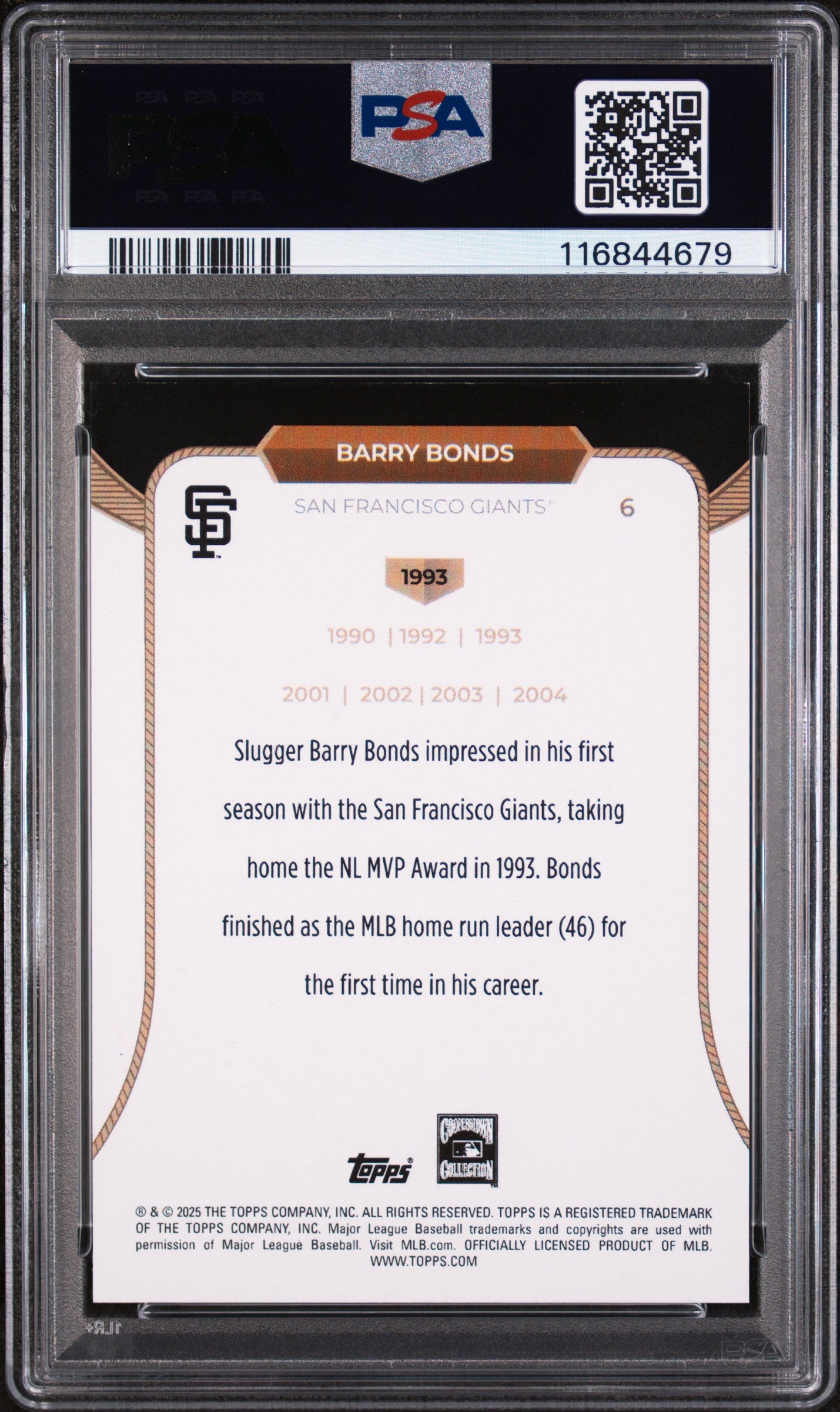 2025 Topps Welcome To The Club 3X MVP Barry Bonds #6 Orange Foil /25 PSA 9
