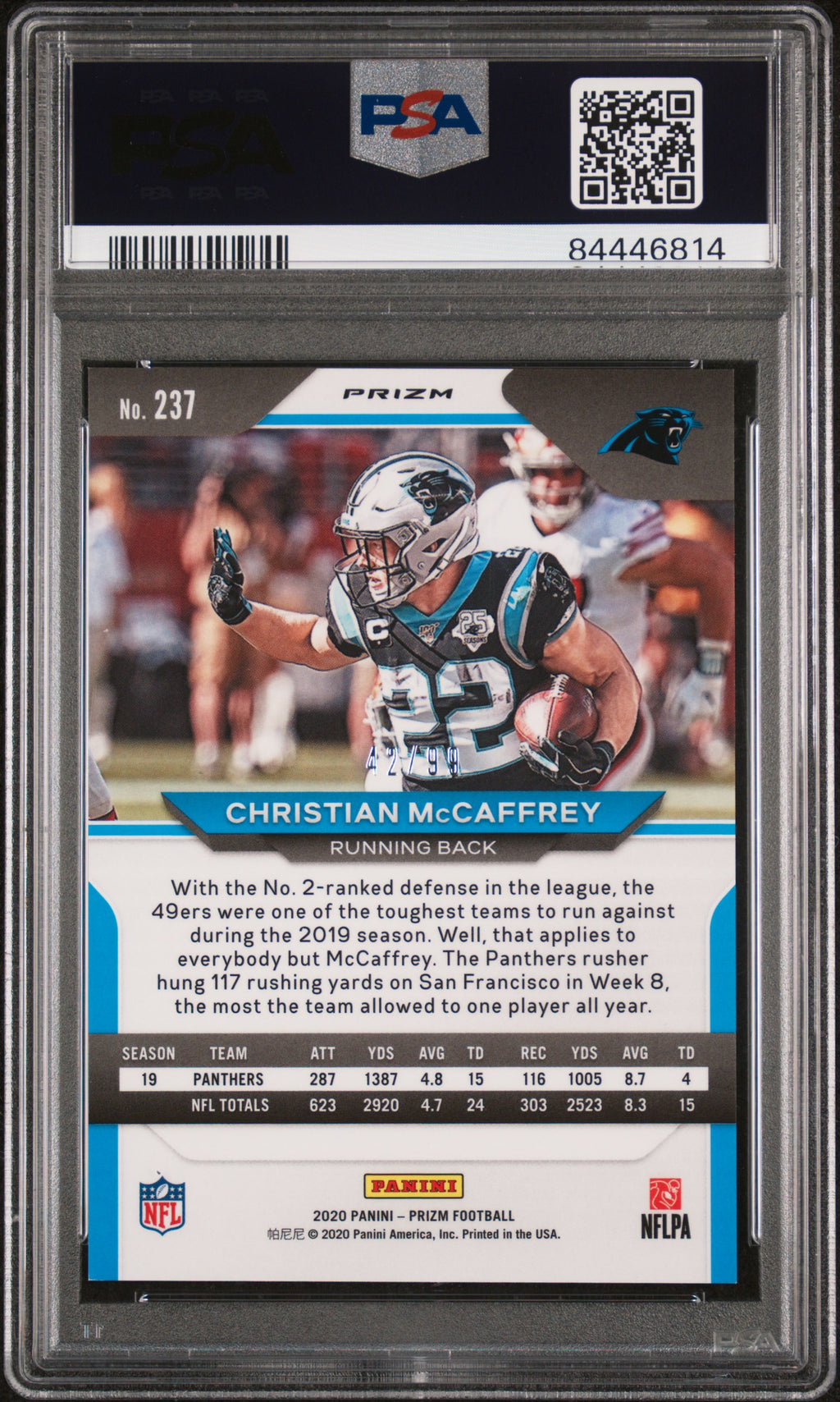 2020 Panini Prizm Christian Mccaffrey #237 Blue Ice PSA 9