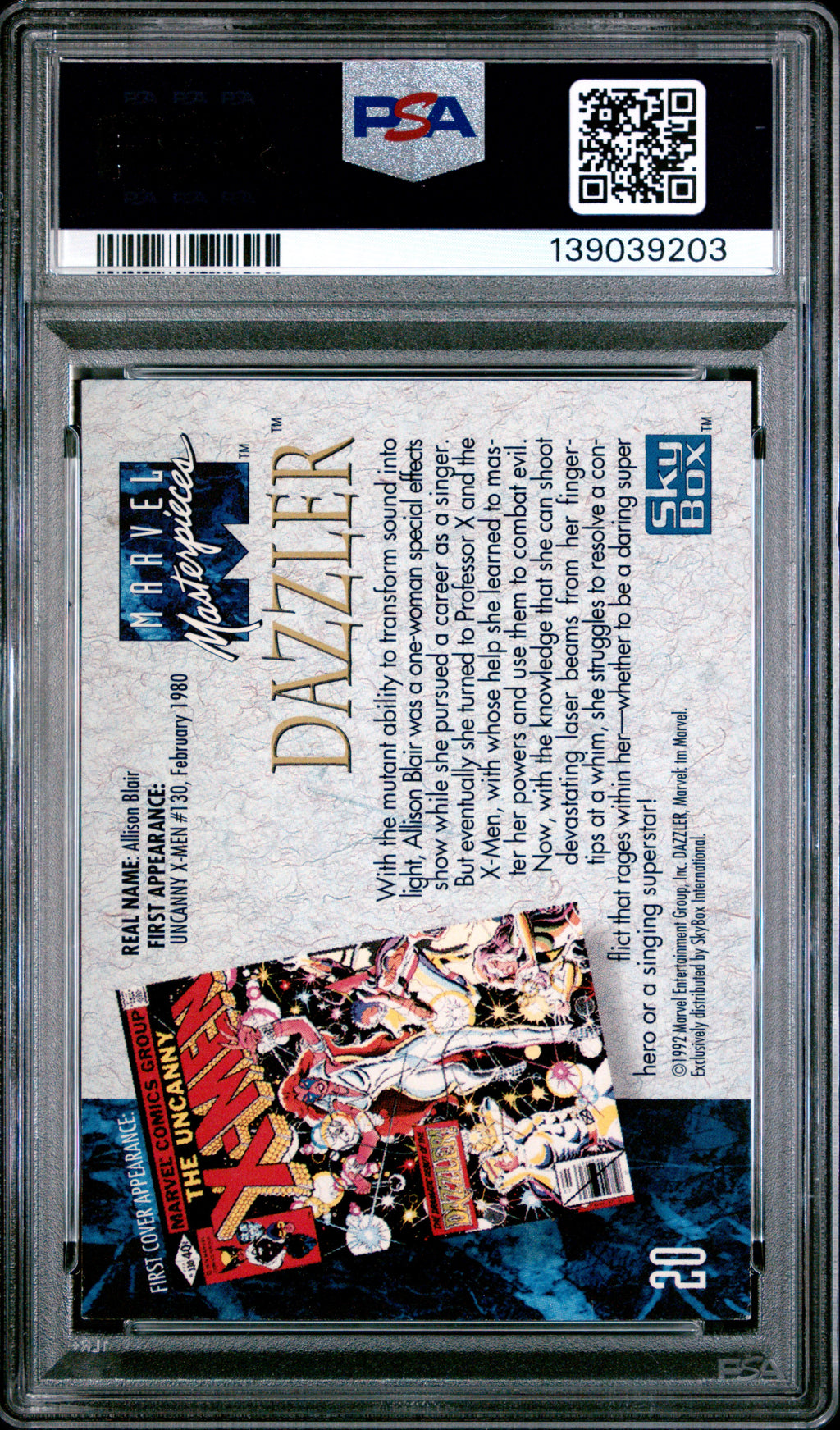 1992 Marvel Masterpieces Dazzler #20 PSA 8