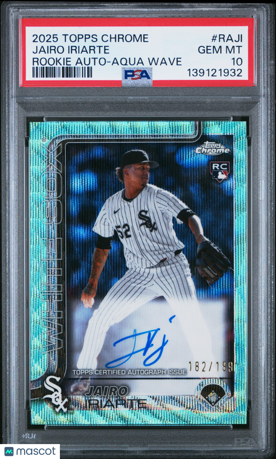 2025 Topps Chrome Rookie Autographs Jairo Iriarte #RAJI Aqua Wave /199 PSA 10